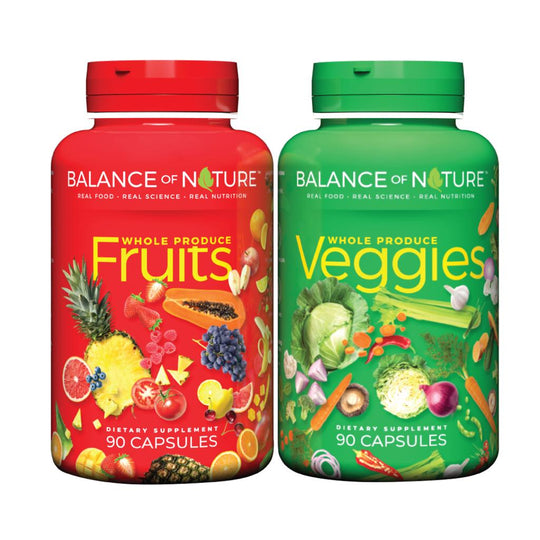 Balance of Nature Fruits & Veggies Whole Food Supplement β 90 Fruit + 90 Veggie Capsules β 180 Total