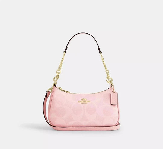 COACH Teri Shoulder Bag Signature Canvas Gold/Powder Pink CAL51